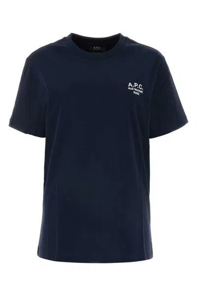 Apc A.p.c. Women Midnight Blue Cotton T-shirt In Black