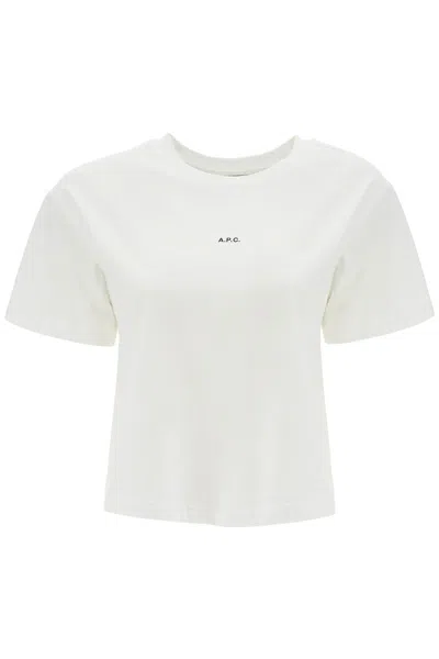 Apc A.p.c. Women' Organic Cotton White Boxy Cropped T Shirt With Micro Embroidered Logo Gots