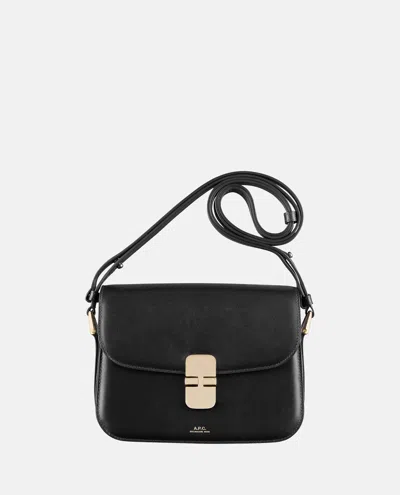 A.p.c. Compact Black Calf Leather Shoulder Bag With Adjustable Strap