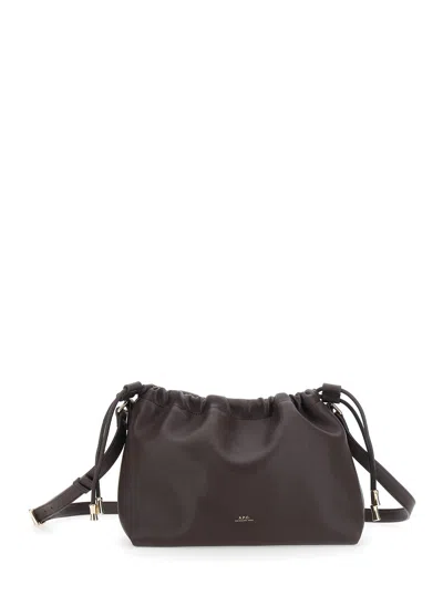 APC A.P.C. WOMEN BROWN CROSSBODY BAG WITH LOGO LETTERING ON THE FRONT AND DRAWSTRING CLOSURE IN ECOLEATH