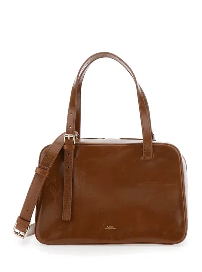 APC A.P.C. WOMEN 'VIRGINIE' BROWN SHOULDER BAG WITH REMOVABLE SHOULDER STRAP AND FRONT LOGO IN LEATHER W