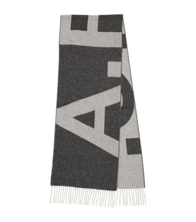 A.p.c. Logo Detailed Fringed Scarf In Black