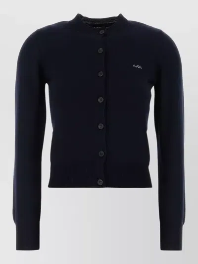 A.p.c. Wool Blend Rosa Cardigan Ribbed Cuffs In Blue