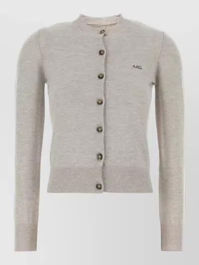 A.p.c. Wool Blend Rosa Cardigan Ribbed Finish In Gray