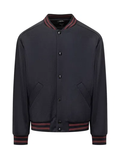 A.p.c. Apc Wool Bomber Jacket With Striped Detail In Dark Navy
