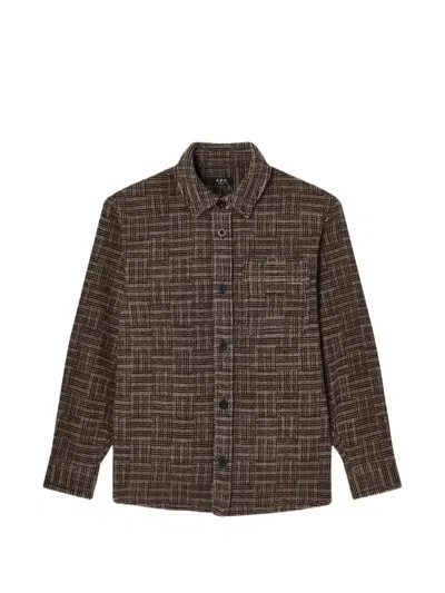 A.p.c. Wool Overshirt In Brown
