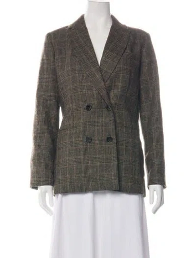 Pre-owned A.p.c. Wool Plaid Print Blazer In Green