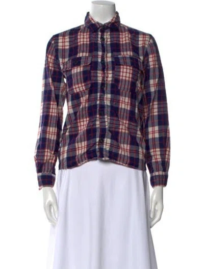 Pre-owned A.p.c. Wool Plaid Print Button-up Top In Blue