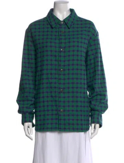 Pre-owned Apc Wool Plaid Print Button-up Top In Green