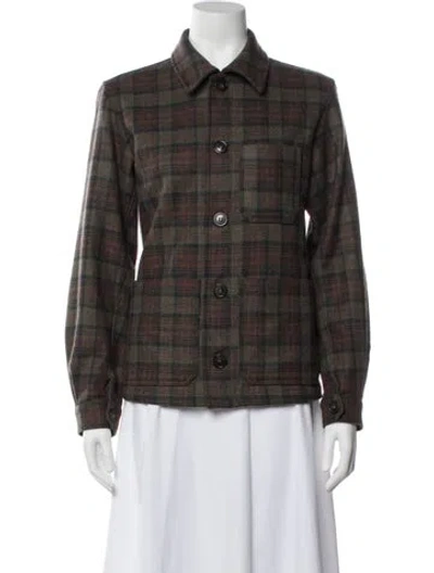 Pre-owned A.p.c. Wool Plaid Print Jacket In Green