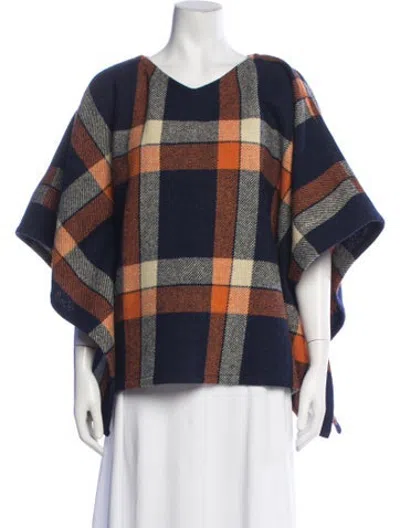 Pre-owned A.p.c. Wool Plaid Print Poncho In Blue/orange