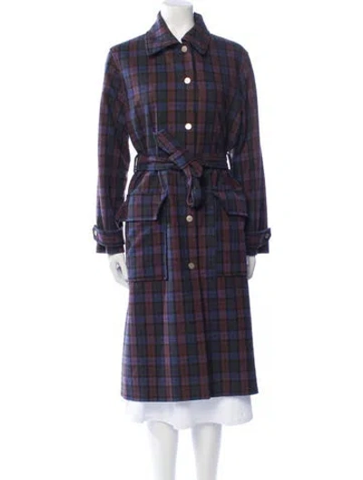 Pre-owned Apc Wool Plaid Print Trench Coat In Blue