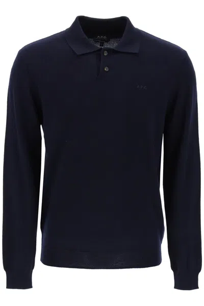 Apc Wool Pullover Polo Sweater In Dark Navy (blue)