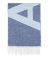 Apc A.p.c. Logo Detailed Fringed Scarf In Blue
