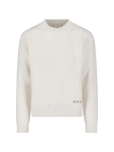 A.p.c. White Wool Ribbed Crewneck Sweater In Neutral