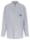 Apc Oversized Striped Button-down Shirt With Logo Details In Pattern