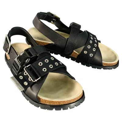 Pre-owned A.p.c. X Sacai Size 11 Jules Black Silver Leather Grommets Sandals