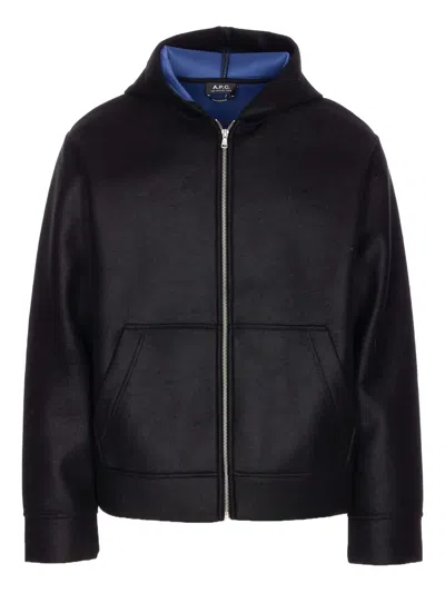 Apc Zip-front Hoodie In Blue
