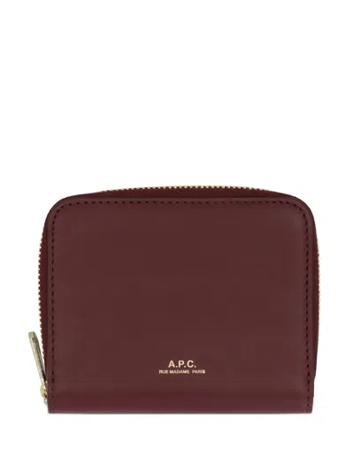 Apc Zip Leather Wallet In Red