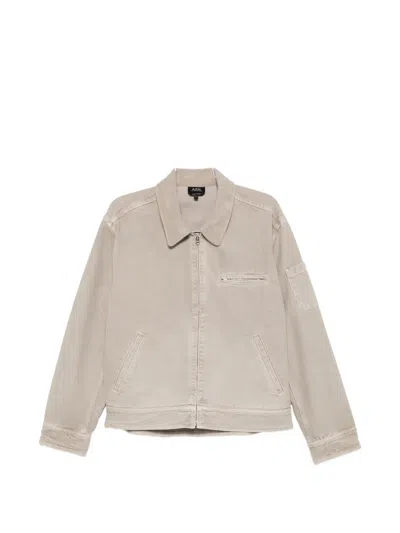 A.p.c. Zip-up Corduroy-collar Jacket In Gray