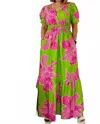 A.peach Notched Flared V-neck Maxi Dress In Multi In Green