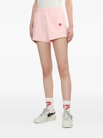 Apee By A Bathing Ape Apee Heart Embroidered Shorts In Pink