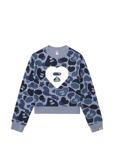 Apee By A Bathing Ape Camo Monogram Big Heart Sweatshirt In Blue