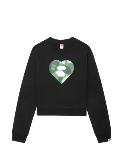 Apee By A Bathing Ape Camouflage Heart-print Sweatshirt In Black