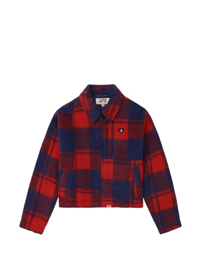 Apee By A Bathing Ape Heart-badge Checked Jacket In Red
