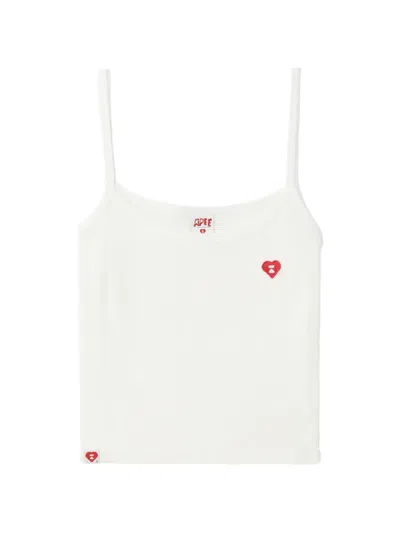 Apee By A Bathing Ape Heart Ribbed Tank Top In White