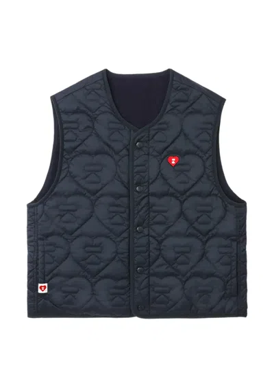 Apee By A Bathing Ape Quilted Heart-badge Gilet In Blue