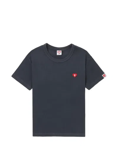 Apee By A Bathing Ape Ribbed Heart Appliqué T-shirt In Blue