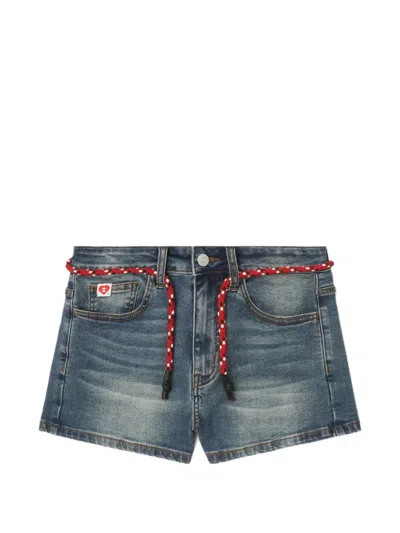 Apee By A Bathing Ape Rope-belt Denim Shorts In Blue
