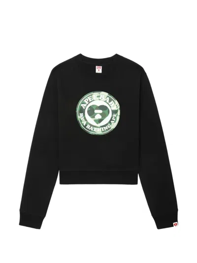 Apee By A Bathing Ape Round Camo Heart-print Sweatshirt In Black