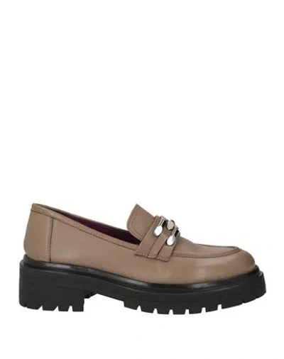 Apepazza Woman Loafers Taupe Size 11 Leather In Grey