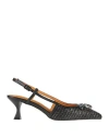 Apepazza Woman Pumps Black Size 6 Leather, Synthetic Raffia In Black