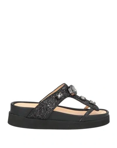 Apepazza Woman Sandals Black Size 8 Leather, Textile Fibers
