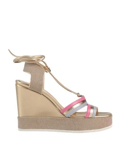 Apepazza Woman Sandals Gold Size 8 Textile Fibers, Leather