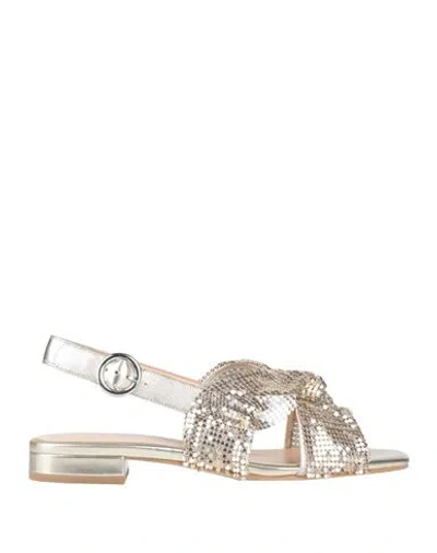 Apepazza Woman Sandals Platinum Size 5 Soft Leather, Textile Fibers In Silver