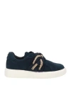 Apepazza Sport Woman Sneakers Black Size 7 Leather, Textile Fibers In Navy Blue