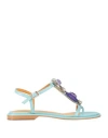 Apepazza Woman Thong Sandal Turquoise Size 8 Leather In Blue