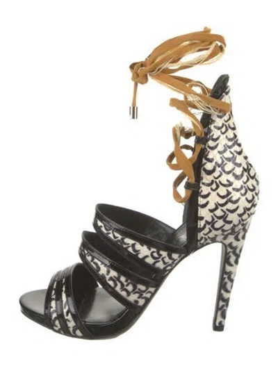 Pre-owned Aperlai Embossed Leather Animal Print Sandals In Neutrals