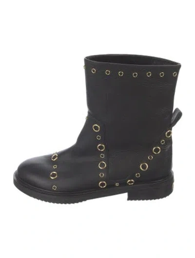 Pre-owned Aperlai Leather Moto Boots In Black