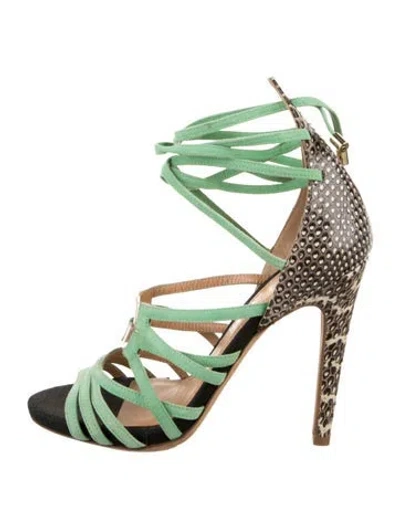 Pre-owned Aperlai Suede Animal Print Sandals In Green