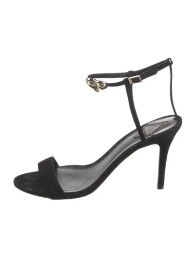 Pre-owned Aperlai Suede Crystal Embellishments Sandals In Black