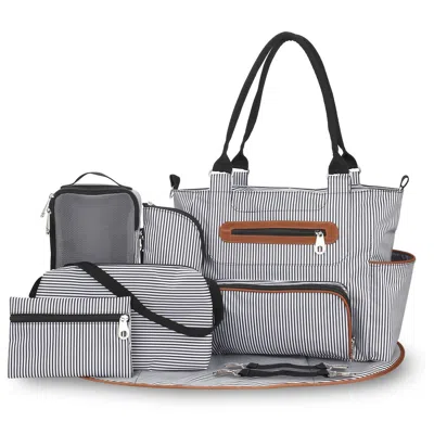 Aperu 8pcs Baby Diaper Bag Set - Spacious 12-pocket Design With Bottle Bag, Diaper Pad & Burp Cloths - 2 C
