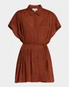 Apiece Apart Agnezca Organic Cotton Voile Mini Shirtdress In Brown