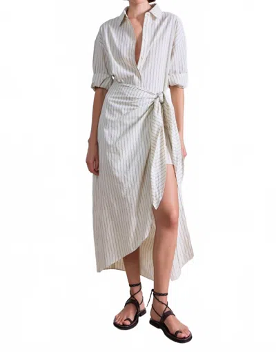 Apiece Apart Alessandra Sarong Shirt Dress In Cream & Navy In Multi