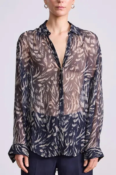 Apiece Apart Alva Button Up Shirt In Abstract Animal Midnight In Blue