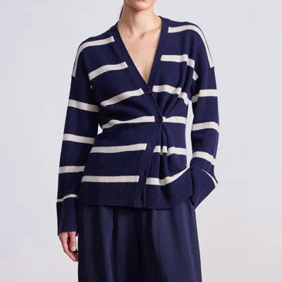 Apiece Apart Ana Wrap Cardigan In Navy & Cream Stripe In Blue